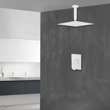 Kube Bath Aqua Piazza White Shower Set W/ 12" Ceiling Mount Square Rain Shower Head Kube Bath