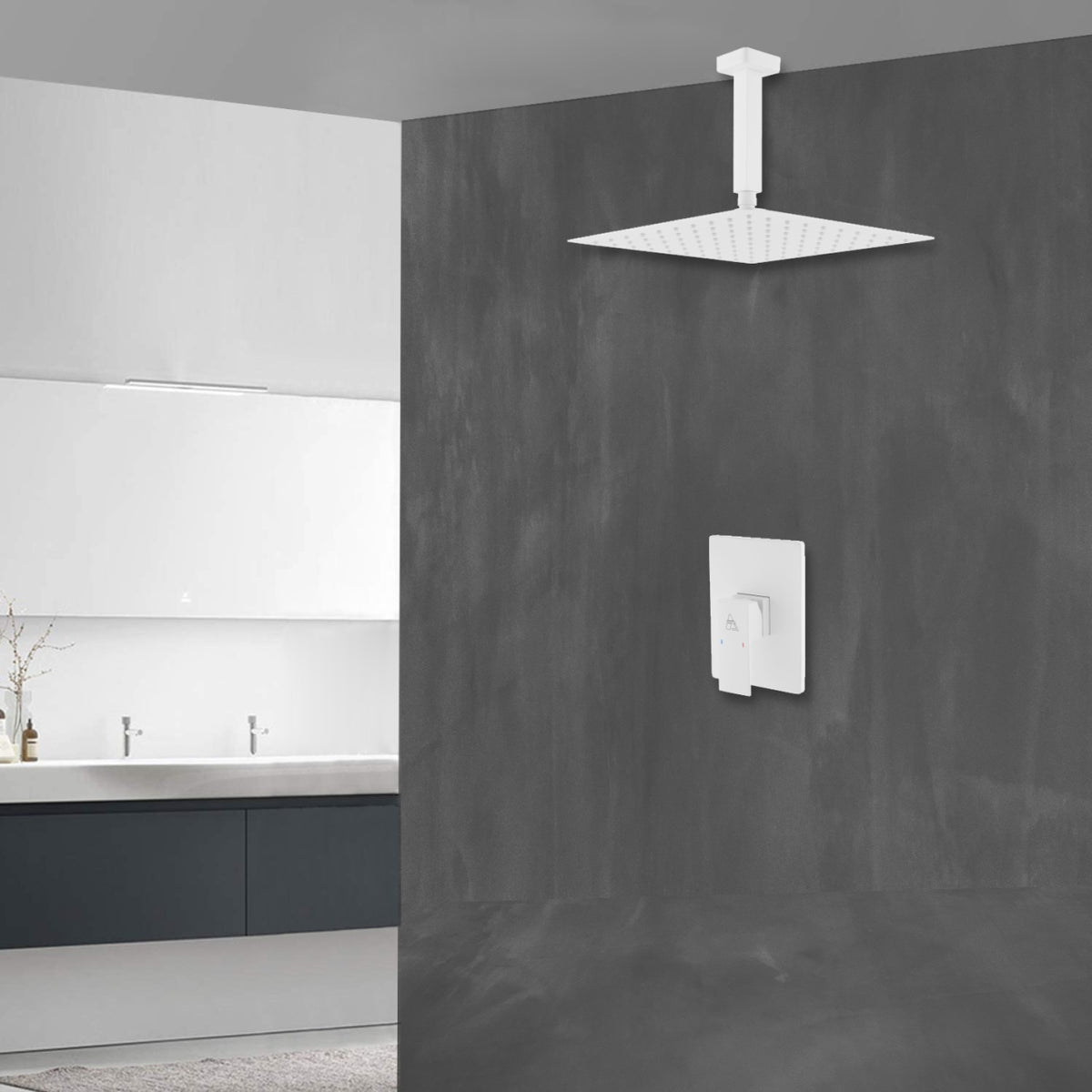 Kube Bath Aqua Piazza Shower Set with 12" Ceiling Mount Square Rain Shower - White (WH-CR3001V) view 7