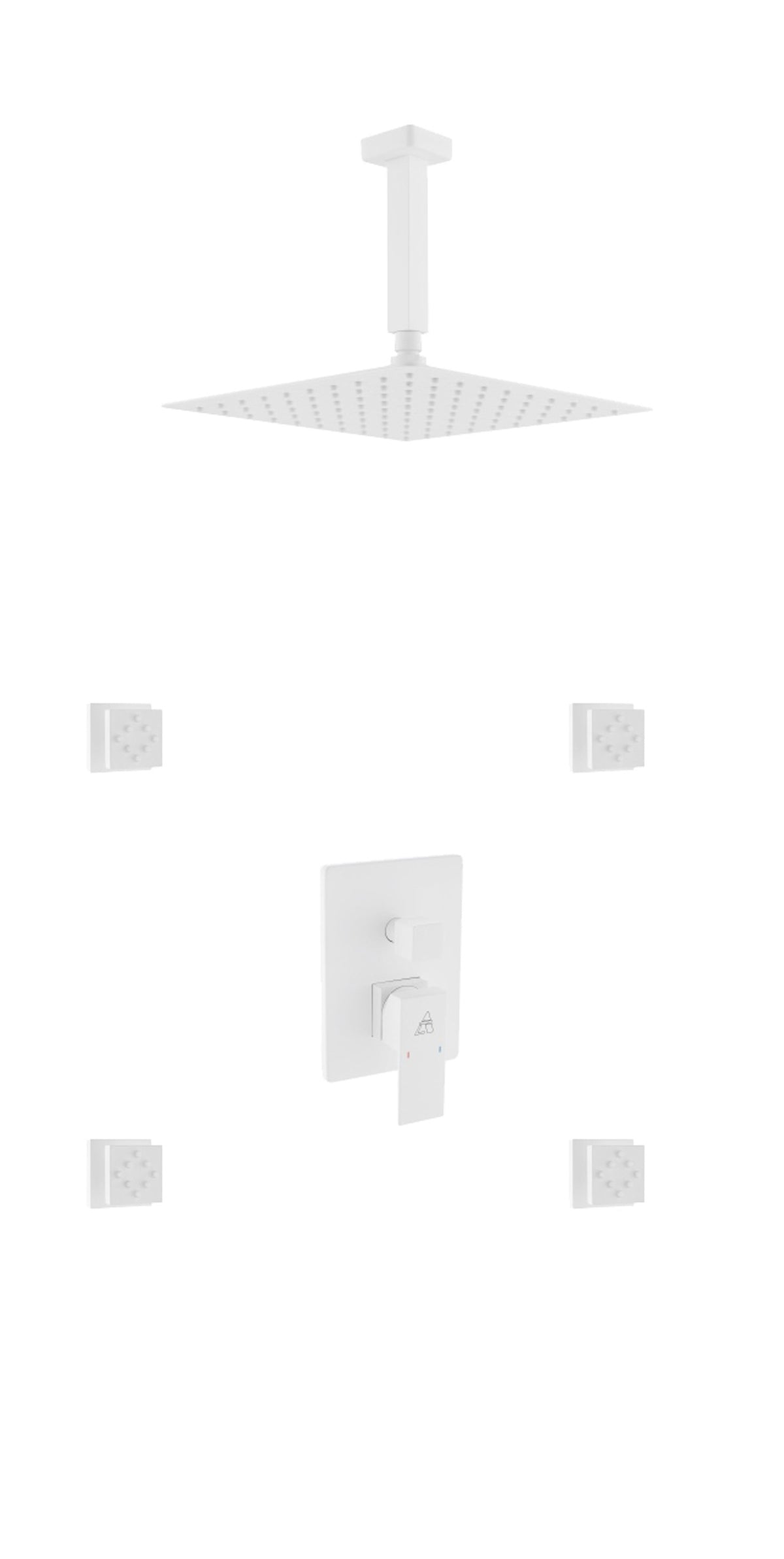 Kube Bath Aqua Piazza Brass Shower Set with 12" Ceiling Mount Square Rain Shower and 4 Body Jets - White (WH-CR3004J2V) view 2