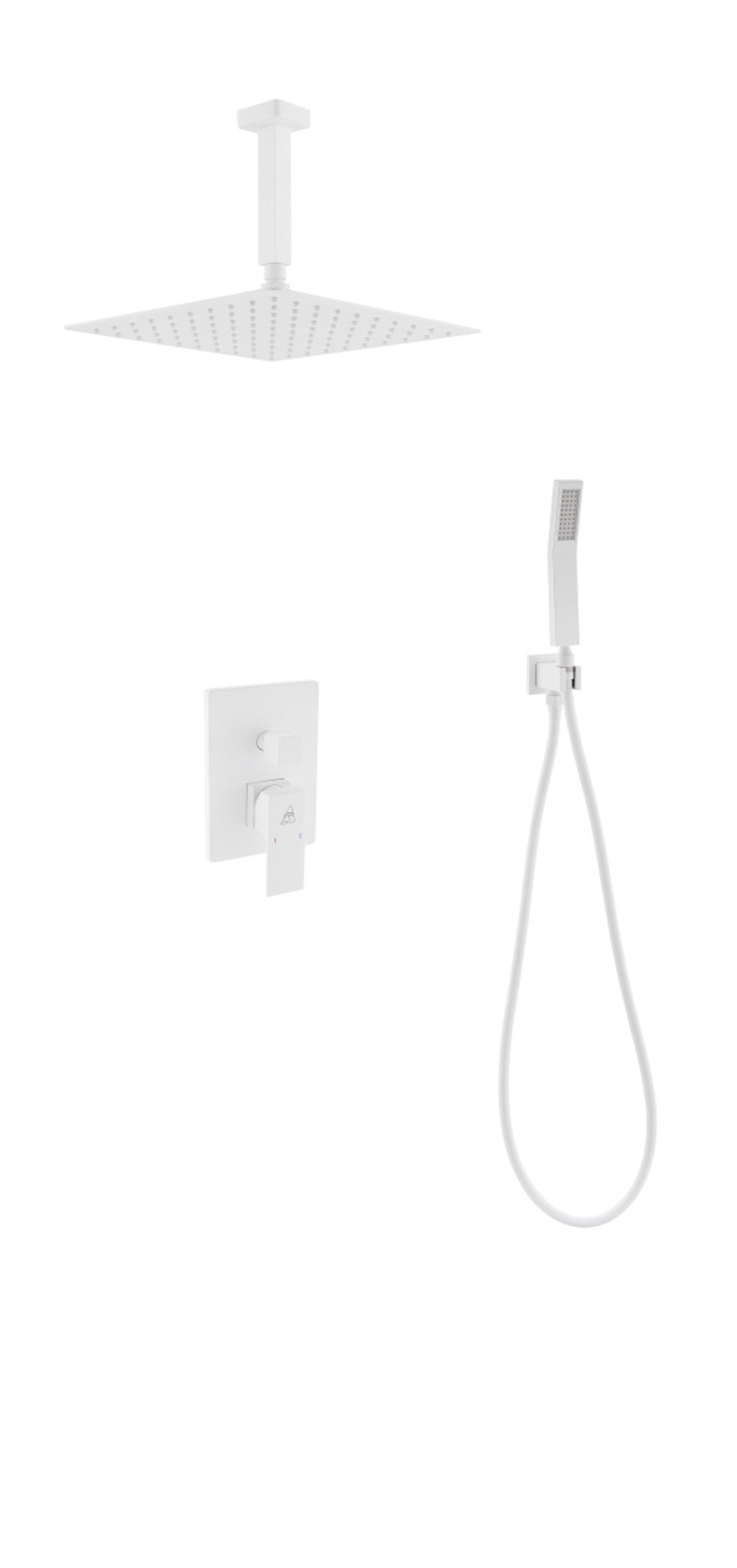 Kube Bath Aqua Piazza Brass Shower Set with 12" Ceiling Mount Square Rain Shower and Handheld - White (WH-CR300HH2V)