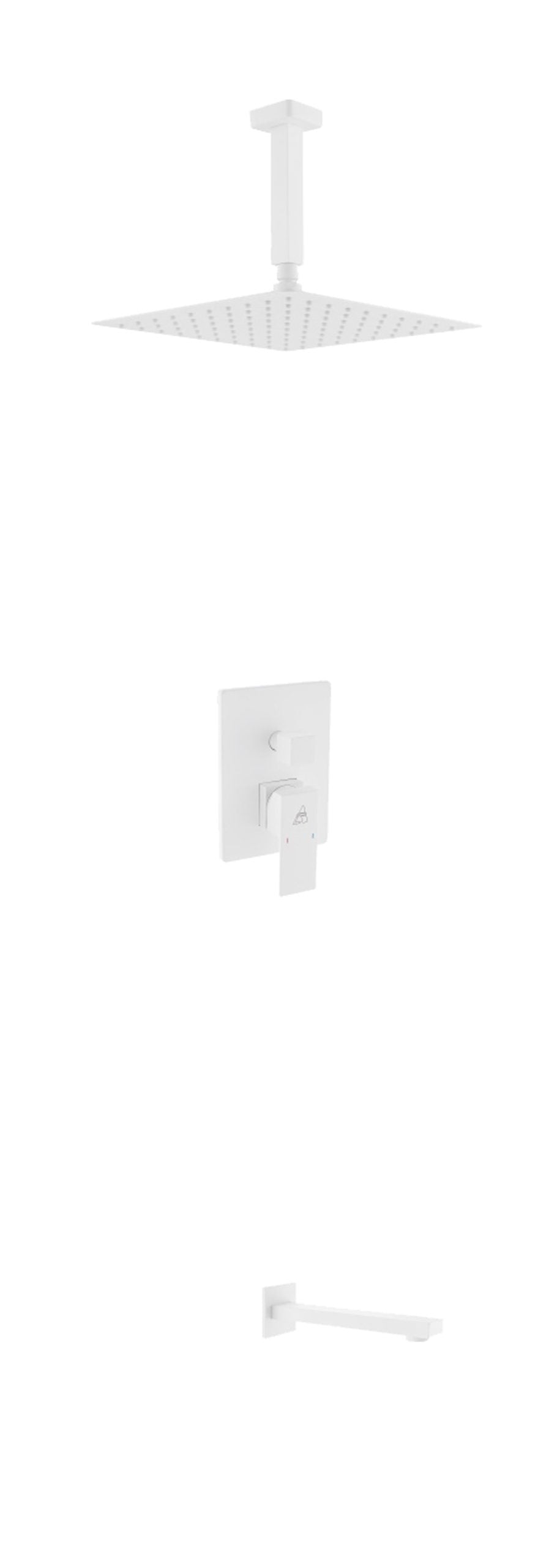 Kube Bath Aqua Piazza Brass Shower Set with 12" Ceiling Mount Square Rain Shower and Tub Filler - White (WH-CR300TF2V) view 2