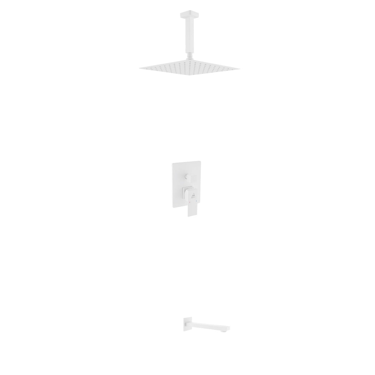 Kube Bath Aqua Piazza Brass Shower Set with 12" Ceiling Mount Square Rain Shower and Tub Filler - White (WH-CR300TF2V)