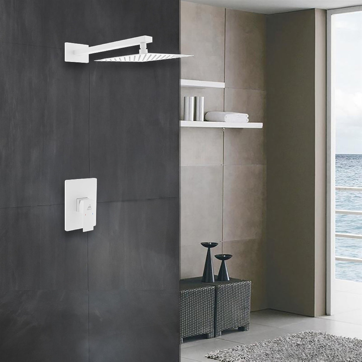 Kube Bath Aqua Piazza Shower Set with 8" Square Rain Shower - White (WH-WR2001V) view 2