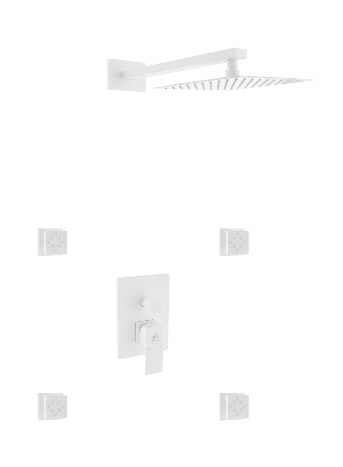Kube Bath Aqua Piazza Brass Shower Set with 8" Square Rain Shower and 4 Body Jets - White (WH-WR2004J2V) view 2