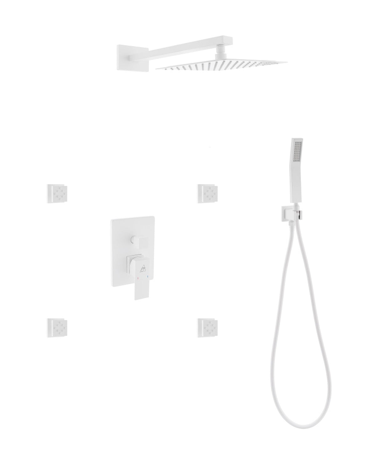 Kube Bath Aqua Piazza Brass Shower Set with 8" Square Rain Shower, 4 Body Jets and Handheld - White (WH-WR2004JHH3V) view 2