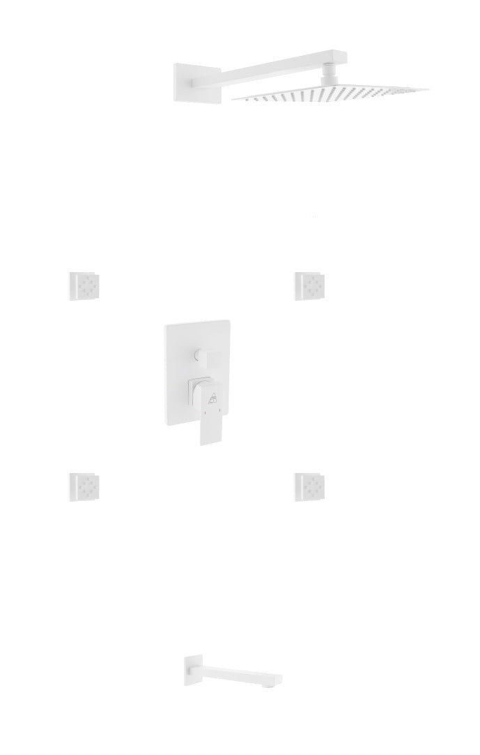 Kube Bath Aqua Piazza Brass Shower Set with 8" Square Rain Shower, 4 Body Jets and Tub Filler - White (WH-WR2004JTF3V) view 2