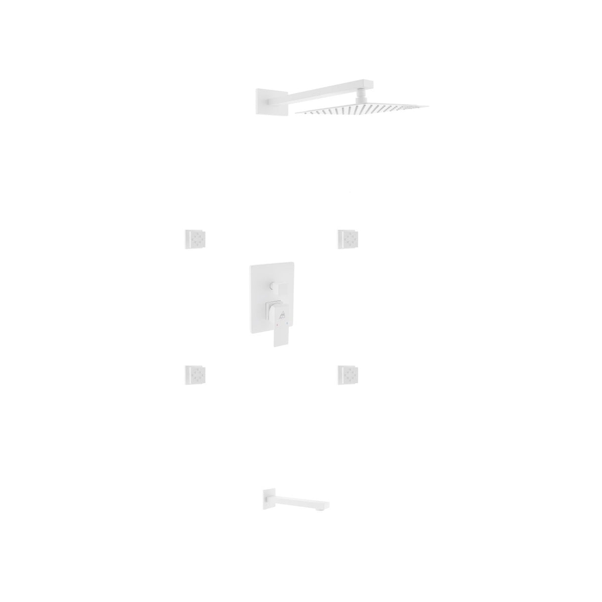 Kube Bath Aqua Piazza Brass Shower Set with 8" Square Rain Shower, 4 Body Jets and Tub Filler - White (WH-WR2004JTF3V)