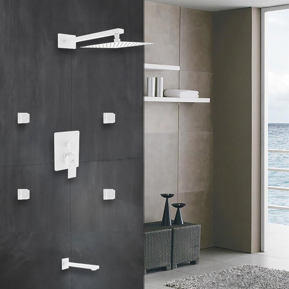 Kube Bath Aqua Piazza Brass Shower Set with 8" Square Rain Shower, 4 Body Jets and Tub Filler - White (WH-WR2004JTF3V) view 10