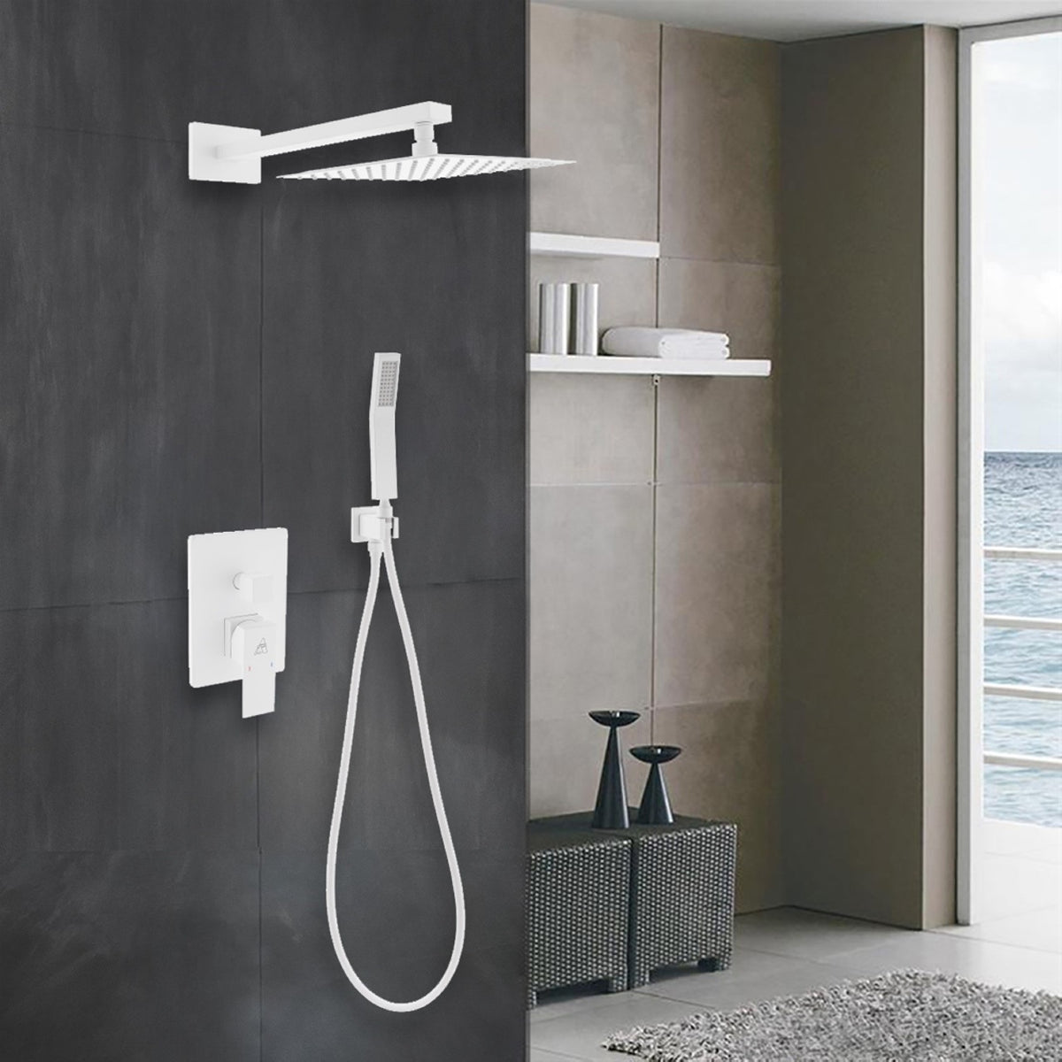 Kube Bath Aqua Piazza Brass Shower Set with 8" Square Rain Shower and Handheld - White (WH-WR200HH2V) view 8