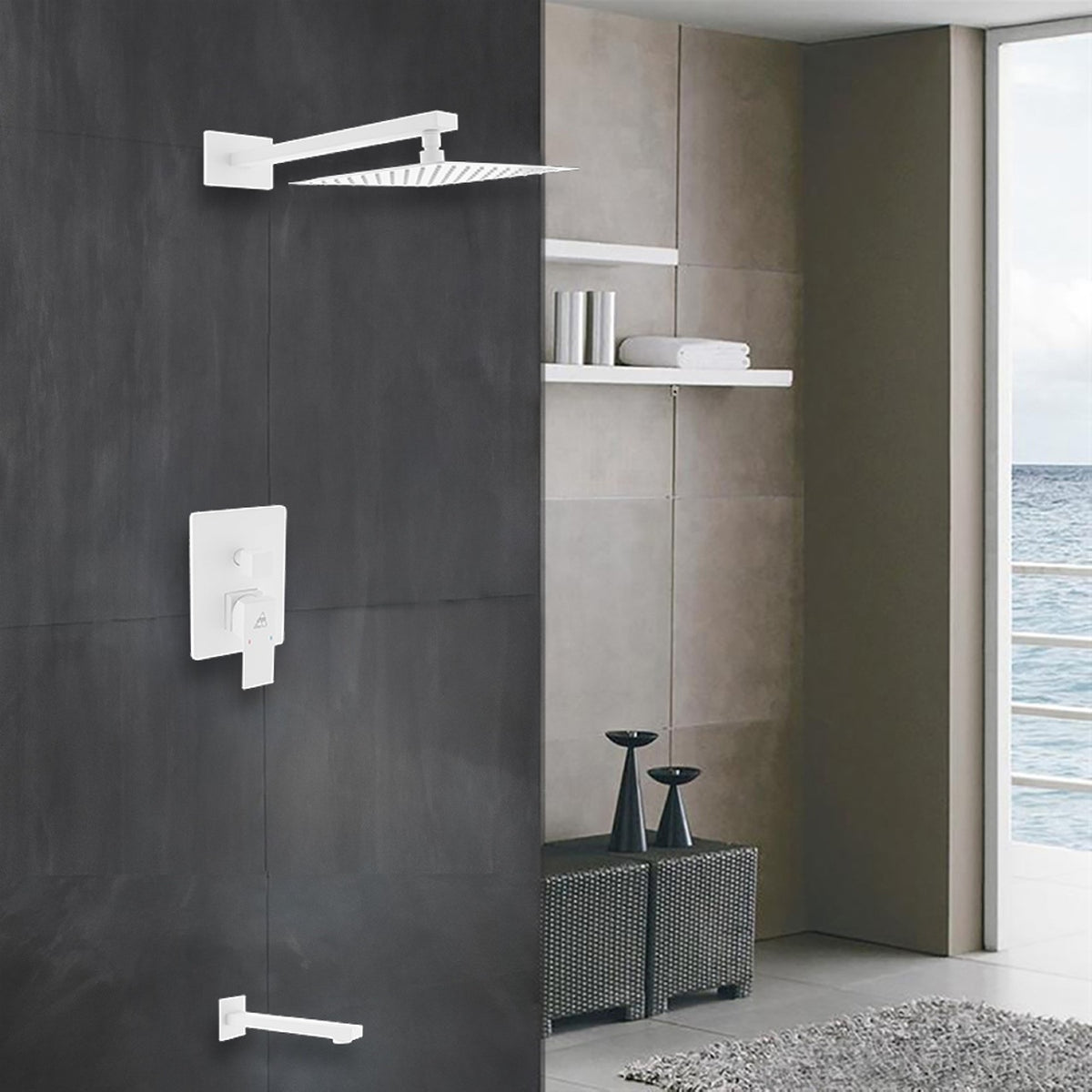 Kube Bath Aqua Piazza Brass Shower Set with 8" Square Rain Shower and Tub Filler - White (WH-WR200TF2V) view 8