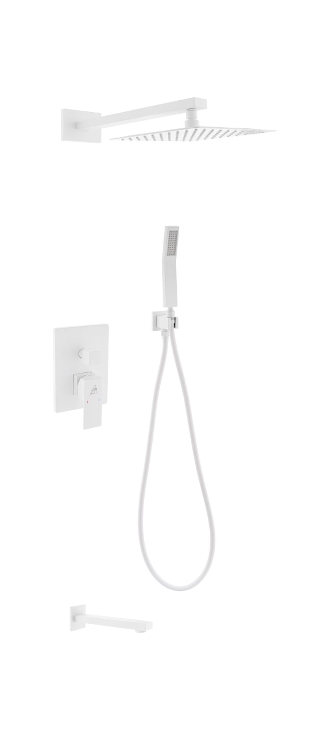 Kube Bath Aqua Piazza Brass Shower Set with 8" Square Rain Shower, Tub Filler and Handheld - White (WH-WR200TFHH3V) view 2