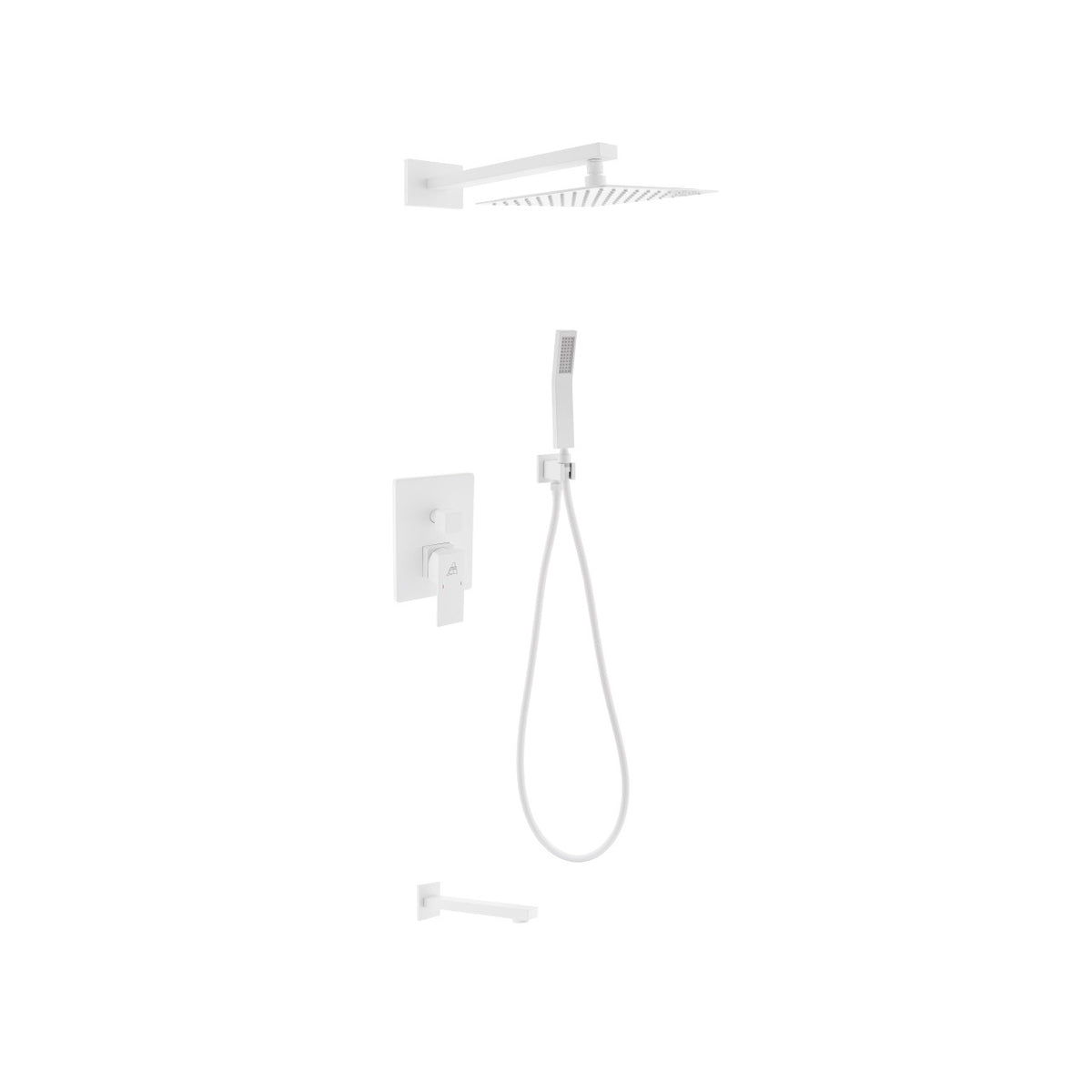 Kube Bath Aqua Piazza Brass Shower Set with 8" Square Rain Shower, Tub Filler and Handheld - White (WH-WR200TFHH3V)