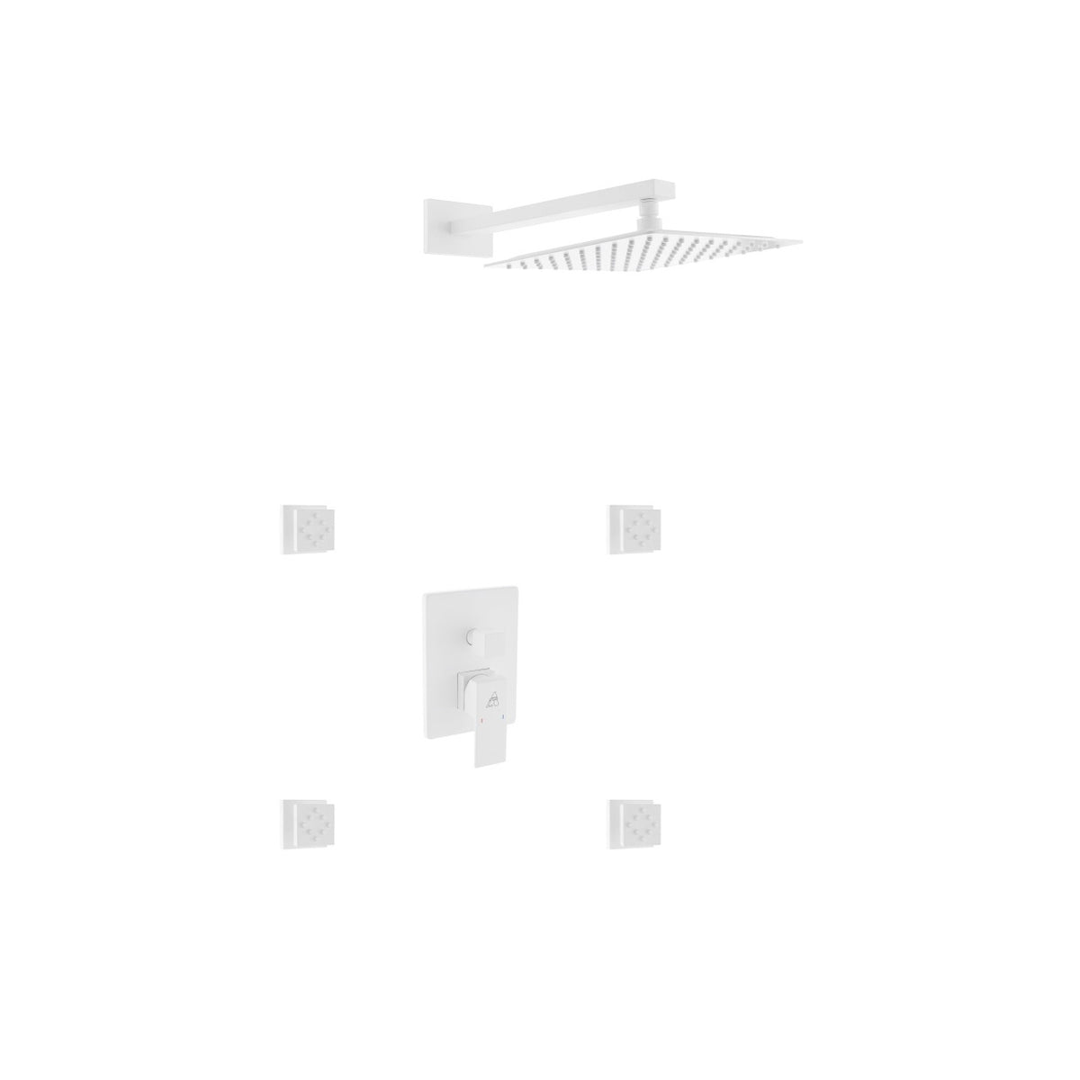 Kube Bath Aqua Piazza Brass Shower Set with 12" Square Rain Shower and 4 Body Jets - White (WH-WR3004J2V)