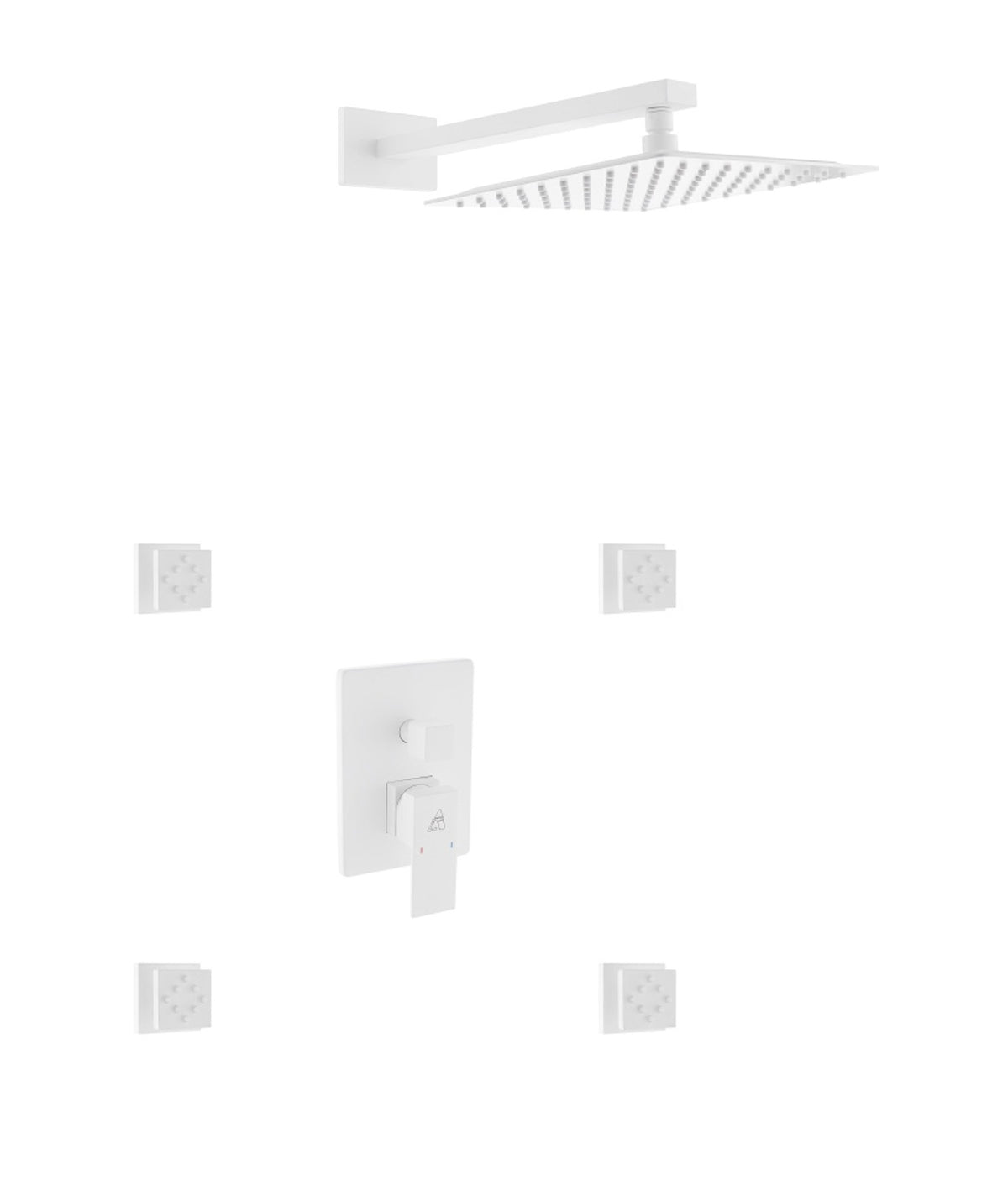 Kube Bath Aqua Piazza Brass Shower Set with 12" Square Rain Shower and 4 Body Jets - White (WH-WR3004J2V) view 2
