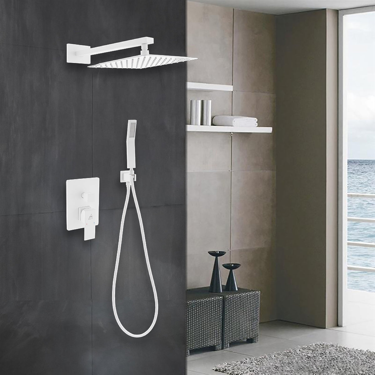 Kube Bath Aqua Piazza Brass Shower Set with12" Square Rain Shower and Handheld - White (WH-WR300HH2V) view 8