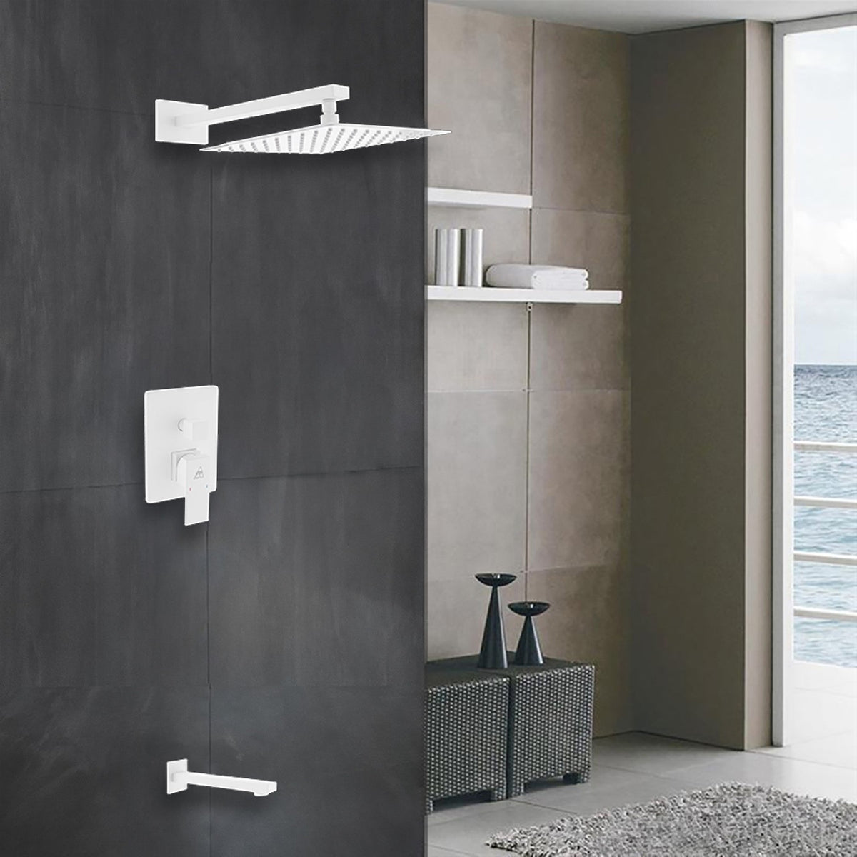 Kube Bath Aqua Piazza Brass Shower Set with 12" Square Rain Shower and Tub Filler - White (WH-WR300TF2V) view 8