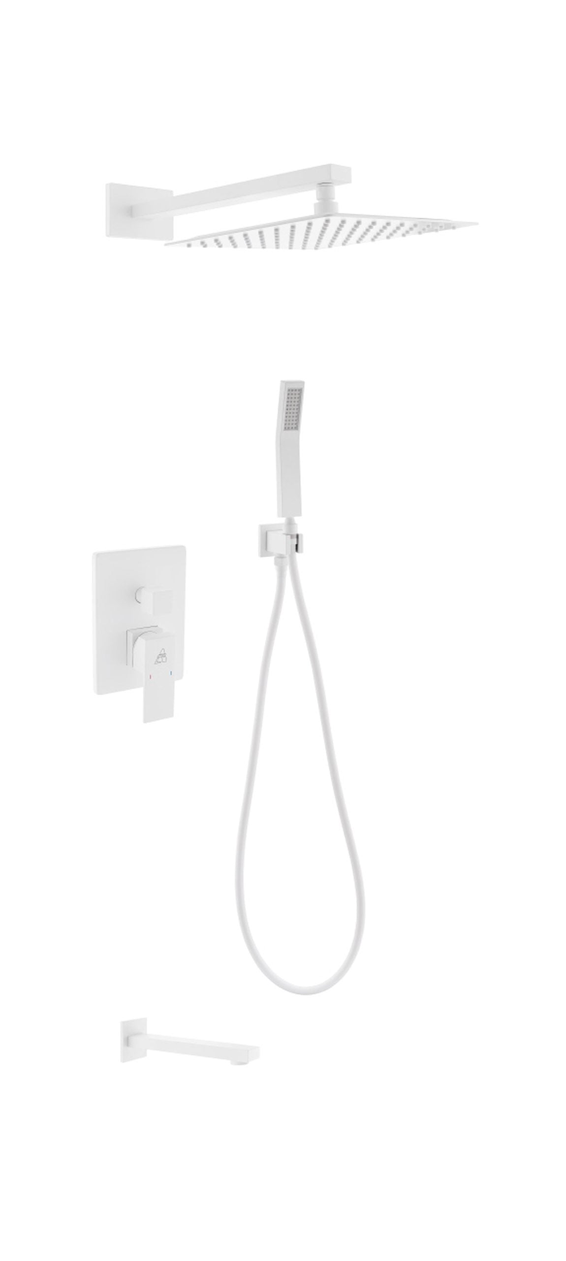 Kube Bath Aqua Piazza Brass Shower Set with 12" Square Rain Shower, Handheld and Tub Filler - White (WH-WR300TFHH3V) view 2