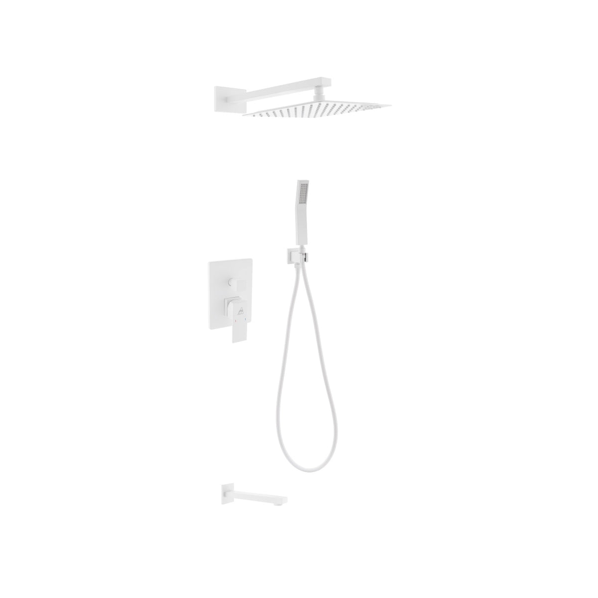 Kube Bath Aqua Piazza Brass Shower Set with 12" Square Rain Shower, Handheld and Tub Filler - White (WH-WR300TFHH3V)
