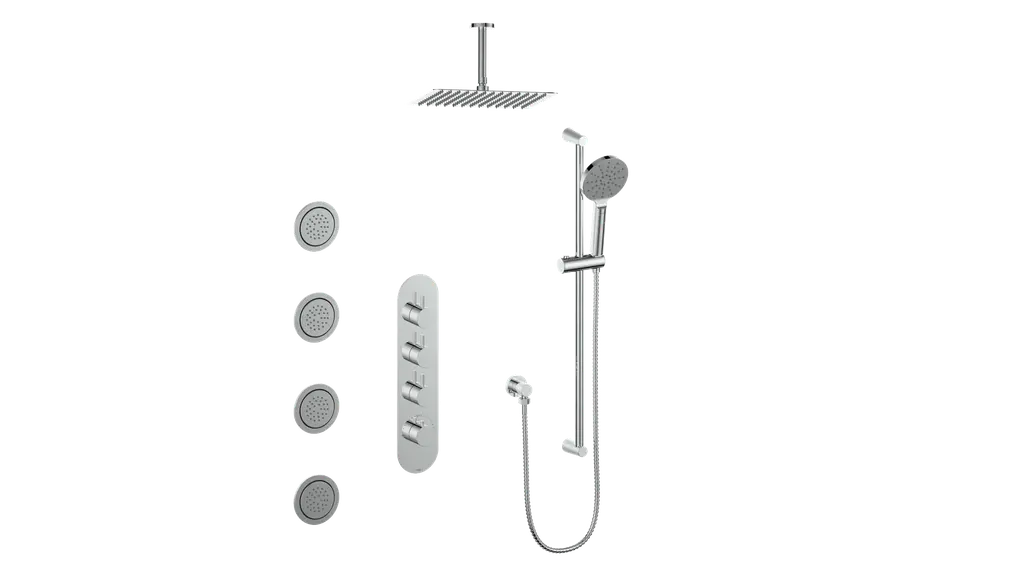 WORGL 3/4" HIGH-FLOW TH SHOWER KIT WITH BODY JETS AND 6" CEILING ARM N/A - Plumbing Market