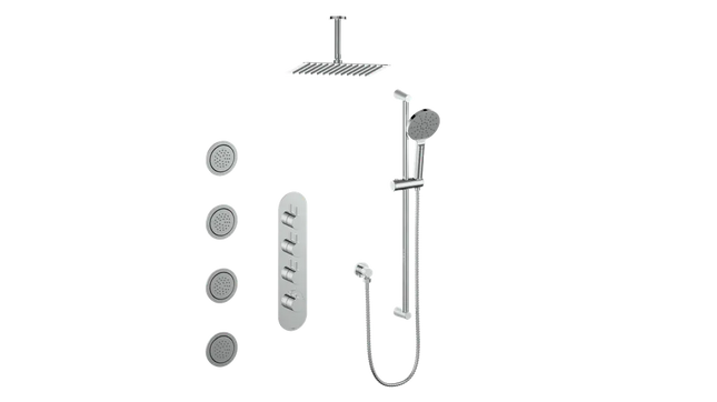 WORGL 3/4" HIGH-FLOW TH SHOWER KIT WITH BODY JETS AND 6" CEILING ARM N/A - Plumbing Market