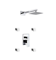 Kube Bath Aqua Piazza Brass Shower Set with 8" Square Rain Shower and 4 Body Jets - Chrome (WR2004J2V)