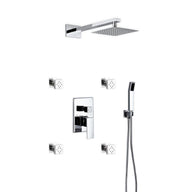 Kube Bath Aqua Piazza Brass Shower Set with 8" Square Rain Shower, 4 Body Jets and Handheld - Chrome (WR2004JHH3V)
