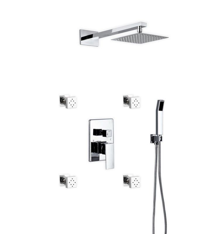 Kube Bath Aqua Piazza Brass Shower Set with 8" Square Rain Shower, 4 Body Jets and Handheld - Chrome (WR2004JHH3V)