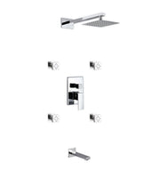 Kube Bath Aqua Piazza Brass Shower Set with 8" Square Rain Shower, 4 Body Jets and Tub Filler - Chrome (WR2004JTF3V)