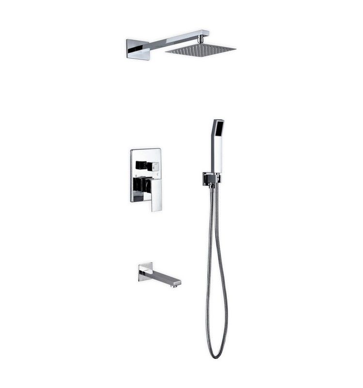 Kube Bath Aqua Piazza Brass Shower Set with 8" Square Rain Shower, Tub Filler and Handheld - Chrome (WR200TFHH3V)