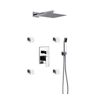 Kube Bath Aqua Piazza Brass Shower Set with 12" Square Rain Shower, Handheld and 4 Body Jets - Chrome (WR3004JHH3V)