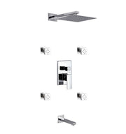Kube Bath Aqua Piazza Brass Shower Set with 12" Square Rain Shower, Tub Filler and 4 Body Jets - Chrome (WR3004JTF3V)