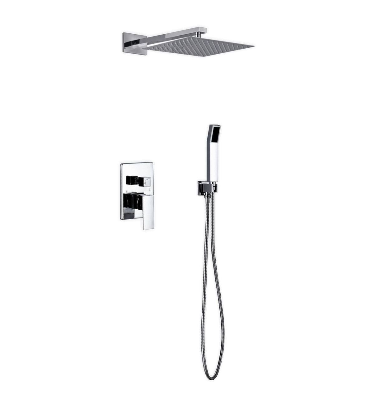Kube Bath Aqua Piazza Brass Shower Set with12" Square Rain Shower and Handheld - Chrome (WR300HH2V)