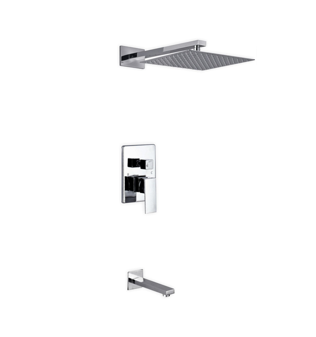 Kube Bath Aqua Piazza Brass Shower Set with 12" Square Rain Shower and Tub Filler - Chrome (WR300TF2V)