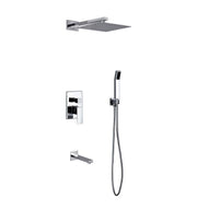 Kube Bath Aqua Piazza Brass Shower Set with 12" Square Rain Shower, Handheld and Tub Filler - Chrome (WR300TFHH3V)