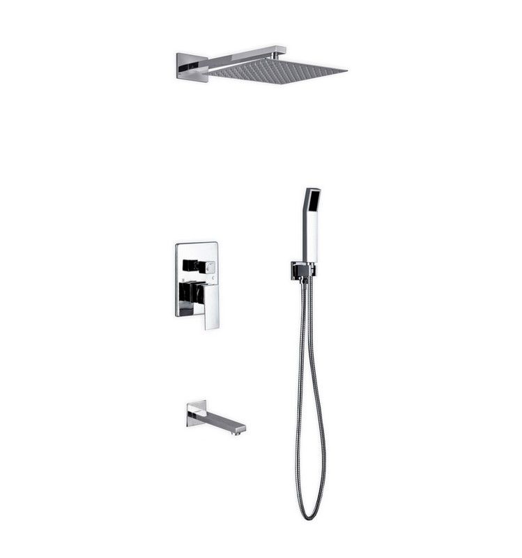 Kube Bath Aqua Piazza Brass Shower Set with 12" Square Rain Shower, Handheld and Tub Filler - Chrome (WR300TFHH3V)