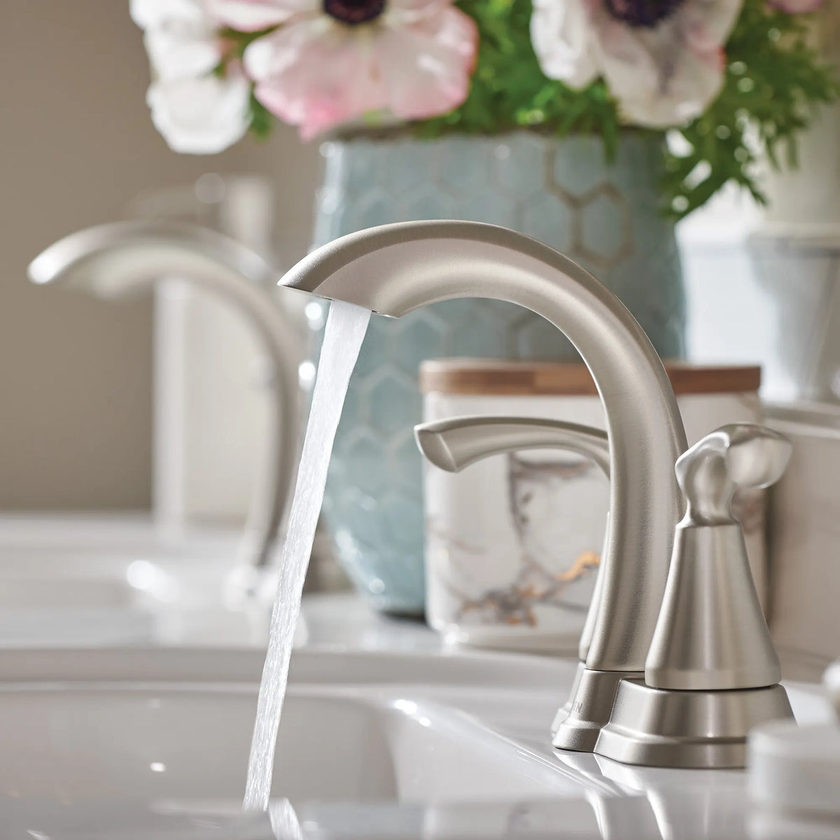 Moen Tiffin Two-Handle High-Arc Bathroom Faucet WS84876 in Spot Resist Brushed Nickel (WS84876SRN) - view 6