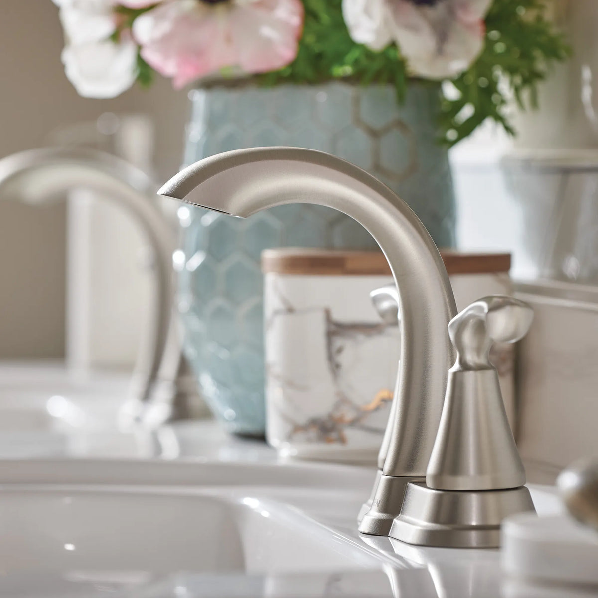 Moen Tiffin Two-Handle High-Arc Bathroom Faucet WS84876 in Spot Resist Brushed Nickel (WS84876SRN) - view 7