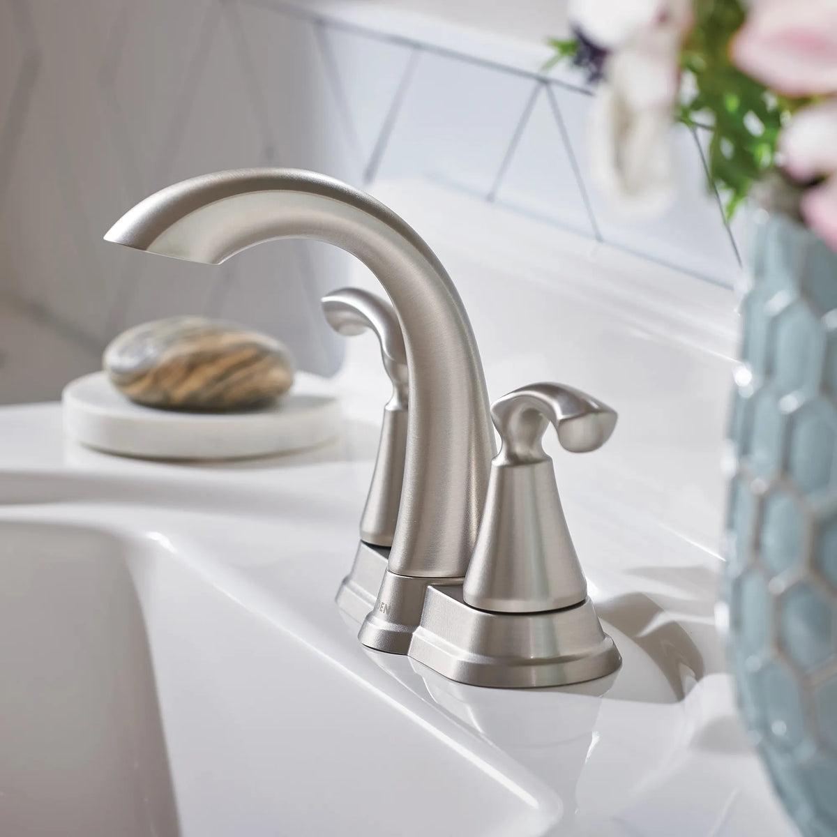 Moen Tiffin Two-Handle High-Arc Bathroom Faucet WS84876 in Spot Resist Brushed Nickel (WS84876SRN) - view 3