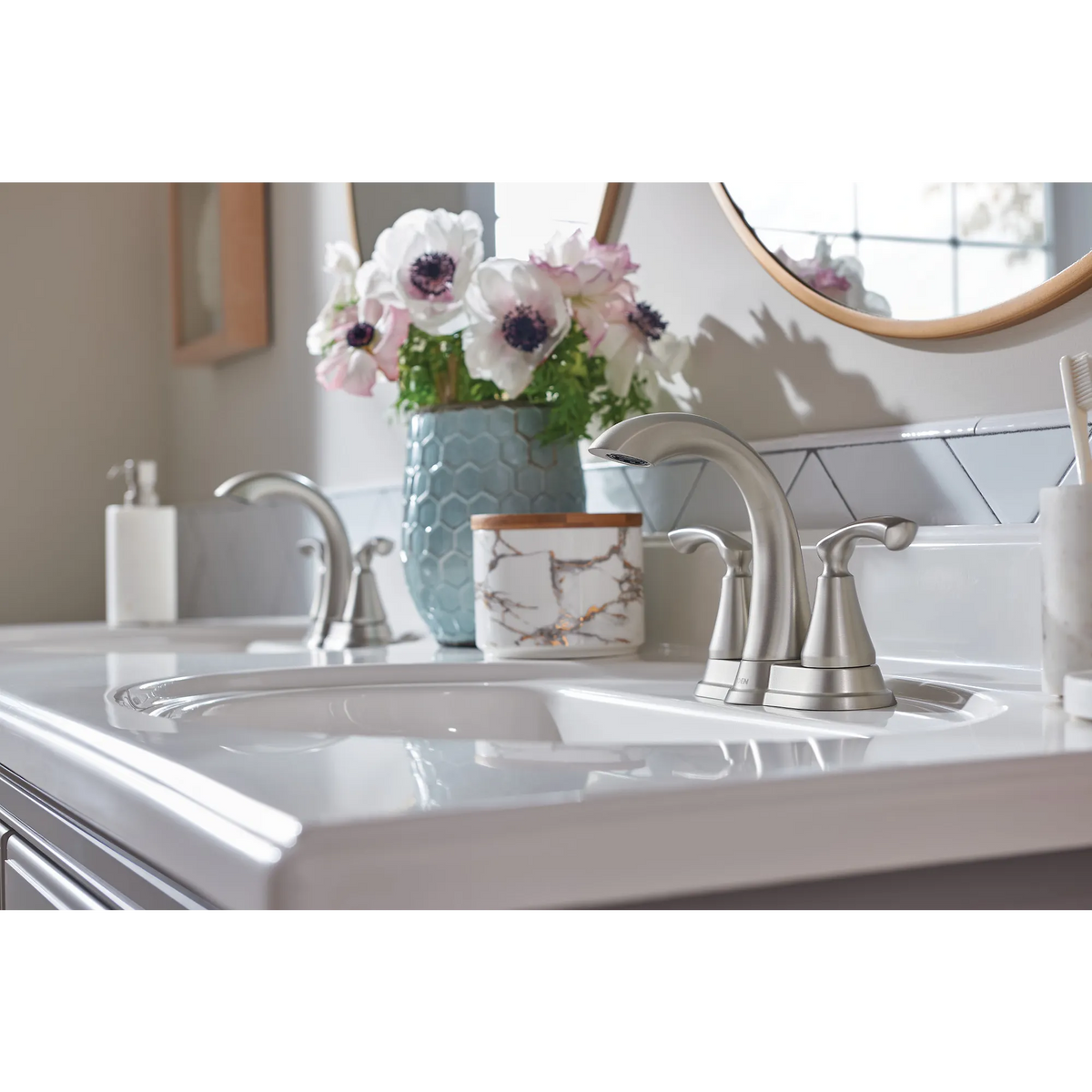 Moen Tiffin Two-Handle High-Arc Bathroom Faucet WS84876 in Spot Resist Brushed Nickel (WS84876SRN) - view 2