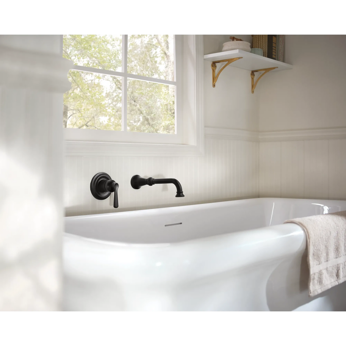 Moen Colinet Single-Handle Non-Diverter Wall-Mount Tub Filler WTS44501 in Matte Black (WTS44501BL) - view 2