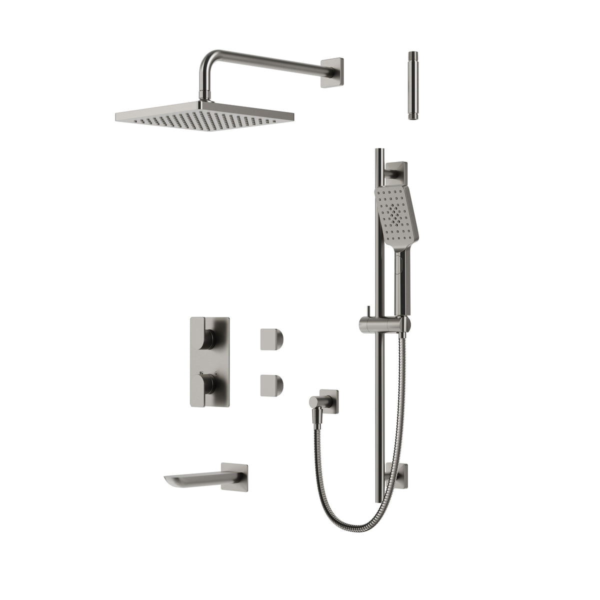 Aquabrass Xpress Square Rounded Thermostatic Shower Trim Kit 3-way Shared XPSK02 in Brushed Nickel PVD