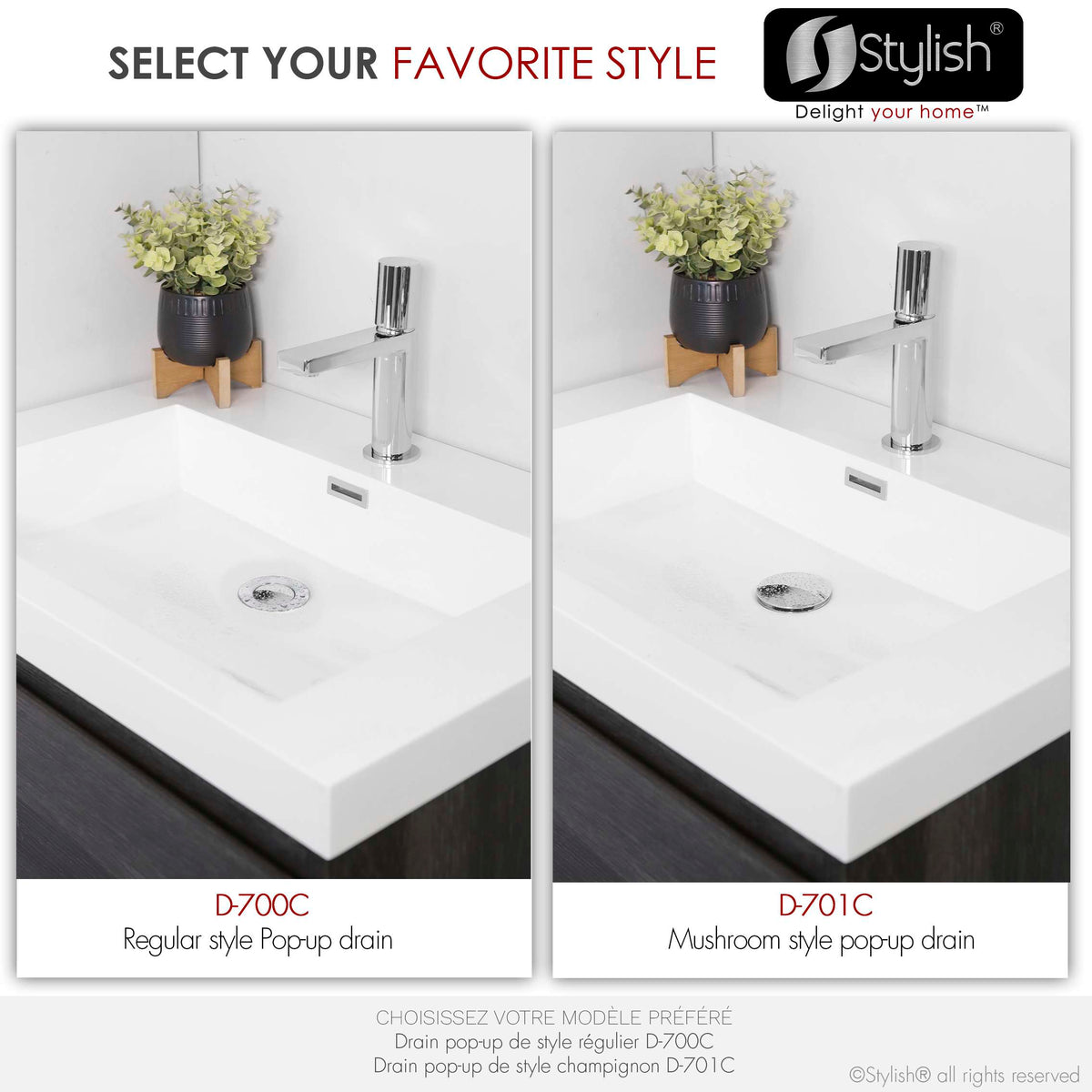 Stylish Pop-Up Bathroom Sink Drain with Overflow Polished Chrome D-700C