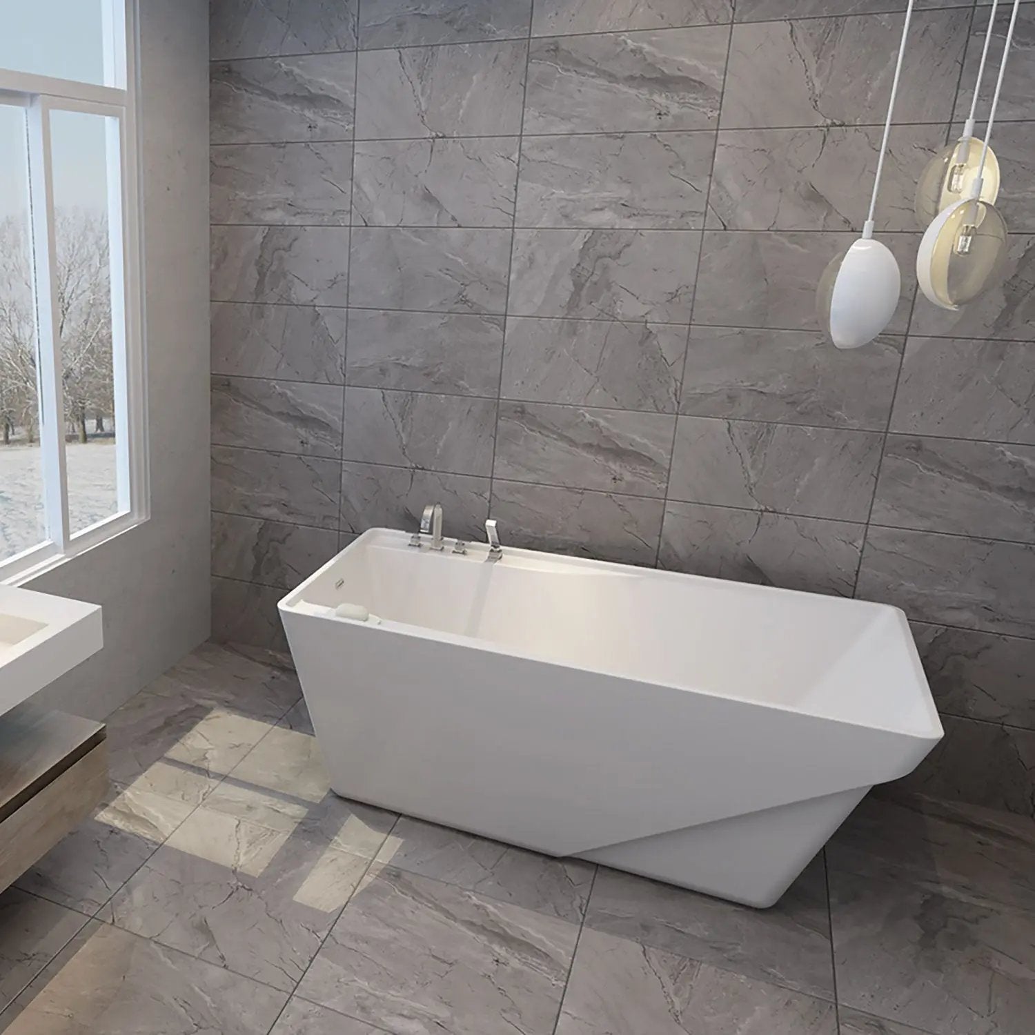 Zitta Axer Freestanding Bathtub, 60X32 Inch in Glossy White - Plumbing Market