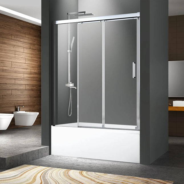 Zitta Bathtub door Caldara in alcove, 60", Sliding, chrome frame and clear glass, Zitta collection DCL6000BSTC21 - Plumbing Market