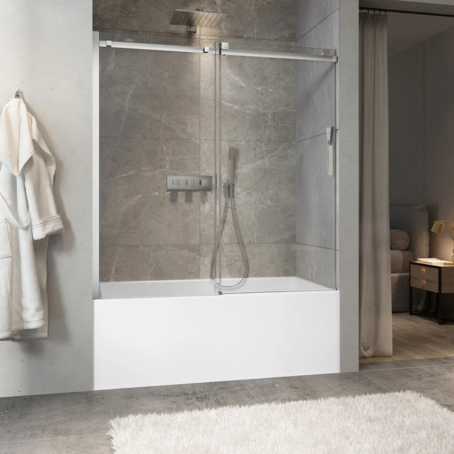 Zitta Bathtub door Minia alcove, 60", sliding, chrome frame and clear glass, Zitta collection DMN6000BSTC21 - Plumbing Market