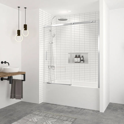 Zitta Bathtub door Vague in alcove, 60", Sliding, chrome frame and clear glass, Zitta collection DVG6000BSTC21 - Plumbing Market