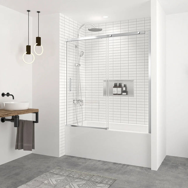 Zitta Bathtub door Vague in alcove, 60", Sliding, chrome frame and clear glass, Zitta collection DVG6000BSTC21 - Plumbing Market
