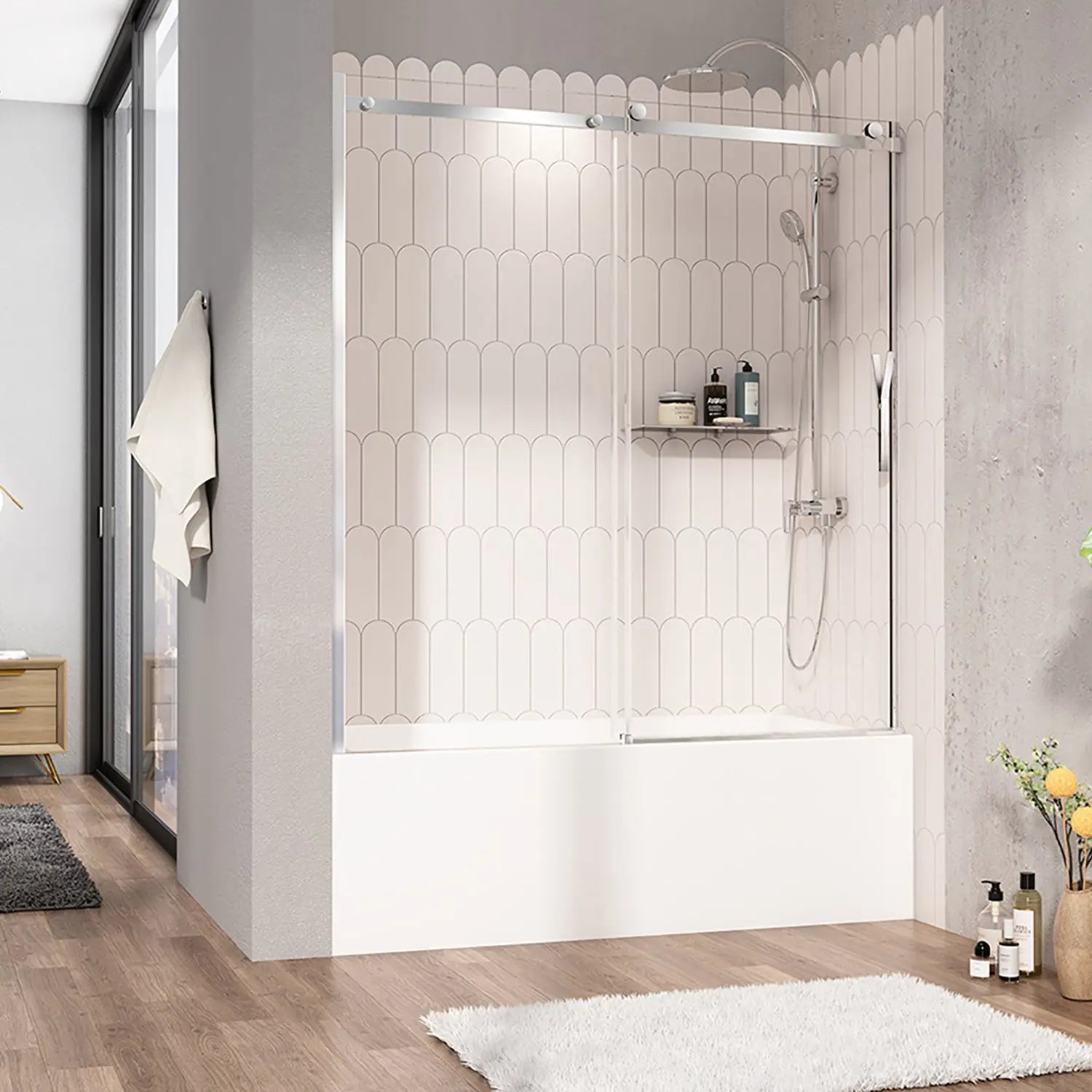 Zitta Bathtub door Vaia alcove, 60", sliding, chrome frame and clear glass, Zitta collection DVI6000BSTC21 - Plumbing Market
