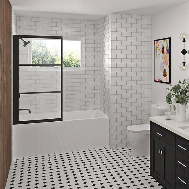 Zitta Bathtub screen Steel left alcove installation, 40", Pivoting, matte black frame and clear glass, Zitta collection DSE4000ESTG76 - Plumbing Market