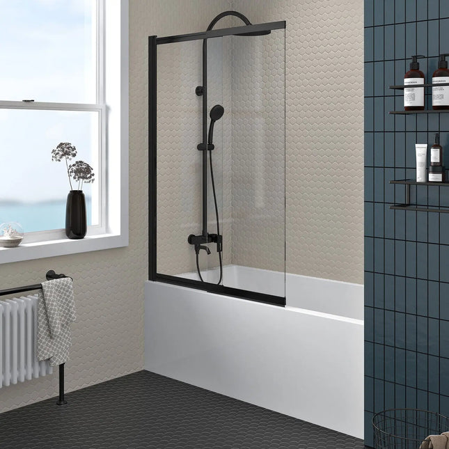 Zitta Bathtub screen Verdi alcove installation, 40", Pivoting and sliding, matte black frame and clear glass, Zitta collection DVR4000ESTA71 - Plumbing Market